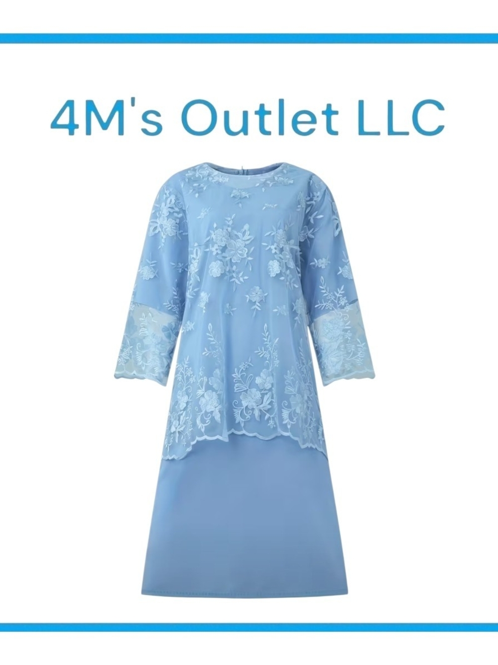 Light Blue Floral Lace Overlay Dress